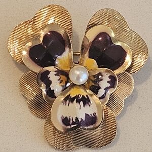 Antique Carl Art 12k Yellow Gold Filled Enamel Flower Brooch Pin